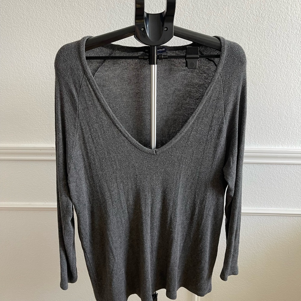 Brandy Melville Charcoal Long Sleeve V-Neck Top